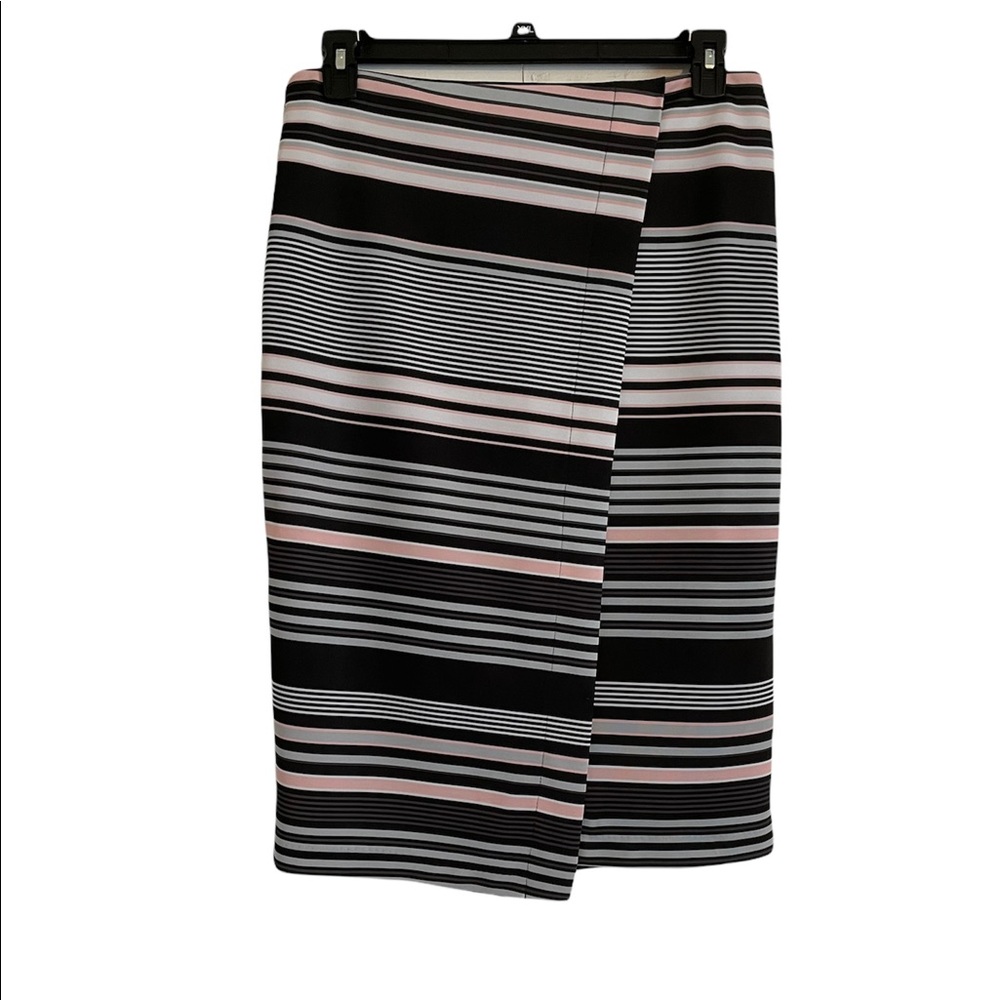 New York & Co Size 12 Striped Asymmetrical Stretch Mulitcolor Faux Wrap Skirt